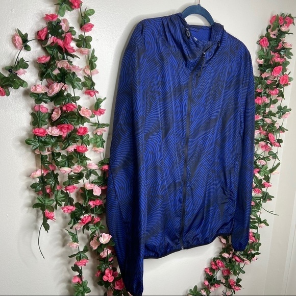 Mia Sport Blue Black Wavy Pattern Athletic Sport Windbreaker Full Zip Up Jacket - Picture 3 of 8